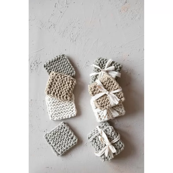 imageCreative CoOp Cotton Crocheted Set of 4 4 Colors Coasters 4quot L x 4quot W x 0quot H MulticolorSquare