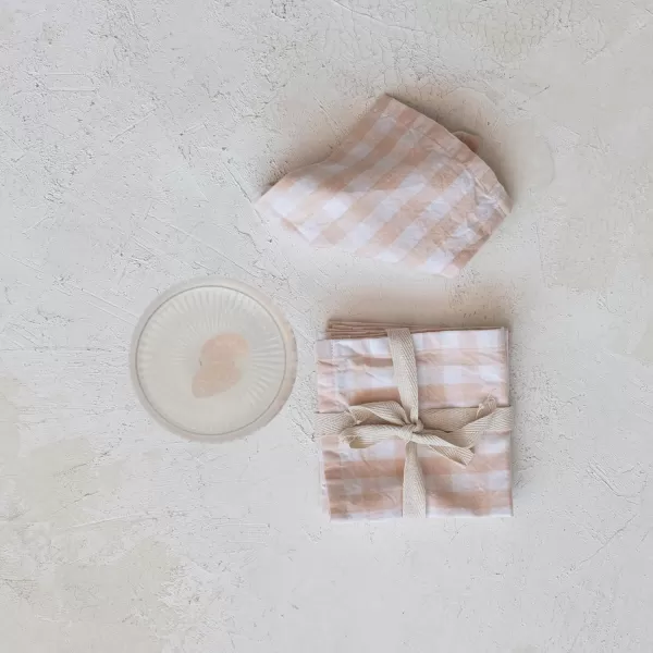 imageCreative CoOp Cotton Gingham Set of 4 Peach and White Napkin Pink