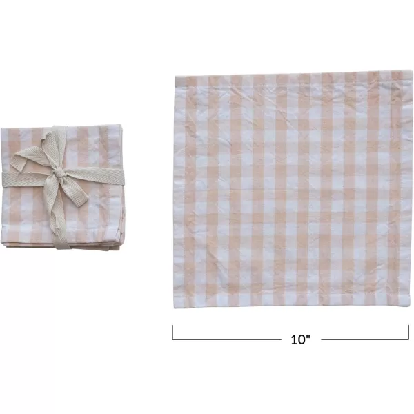 imageCreative CoOp Cotton Gingham Set of 4 Peach and White Napkin Pink