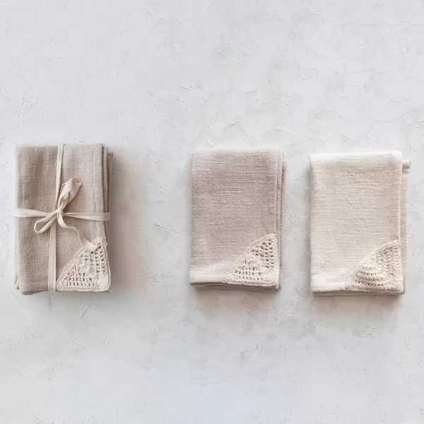 imageCreative CoOp Cotton Woven Macram Corners Natural and Beige Set of 2 Tea Towel Tan