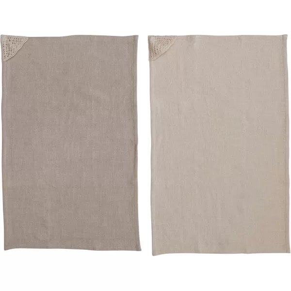 imageCreative CoOp Cotton Woven Macram Corners Natural and Beige Set of 2 Tea Towel Tan