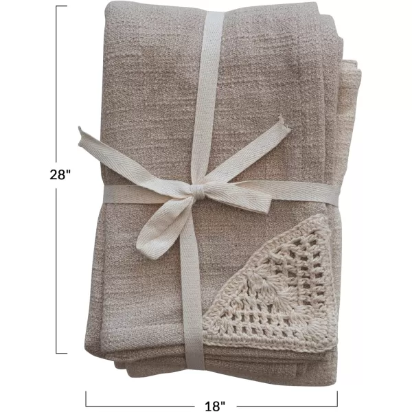 imageCreative CoOp Cotton Woven Macram Corners Natural and Beige Set of 2 Tea Towel Tan
