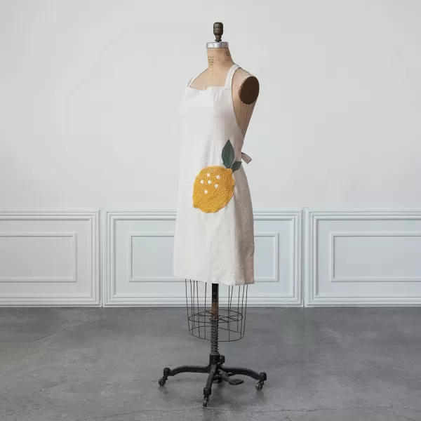 imageCreative CoOp Embroidered Cotton and Linen Apron with Pocket Cream and Yellow