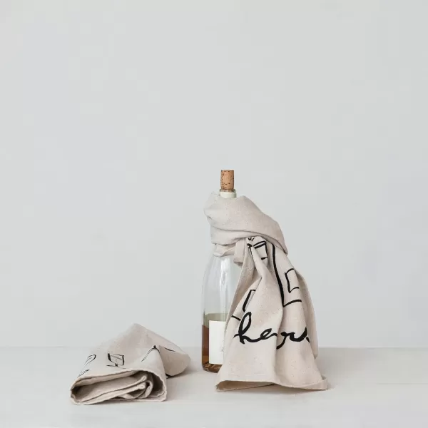 imageCreative CoOp Spirited Mix Cotton and Linen Cocktail Tea Towels Natural and Black Set of 2