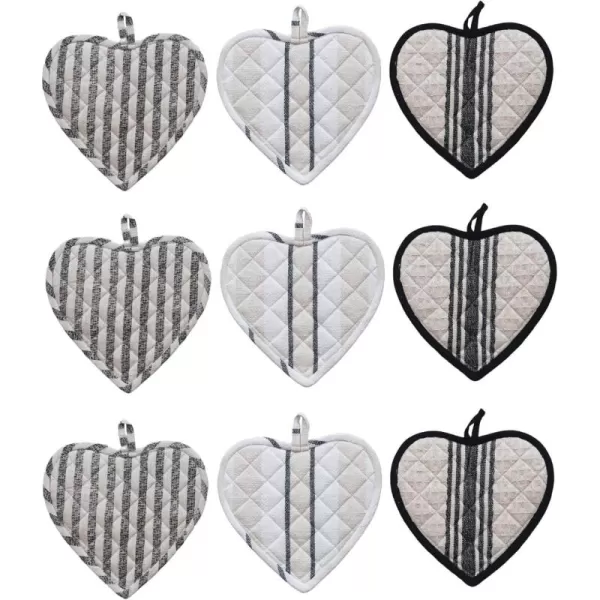 imageCreative CoOp Chic Cotton Quilted Heart Shaped Pot Holder Black and White Set of 3