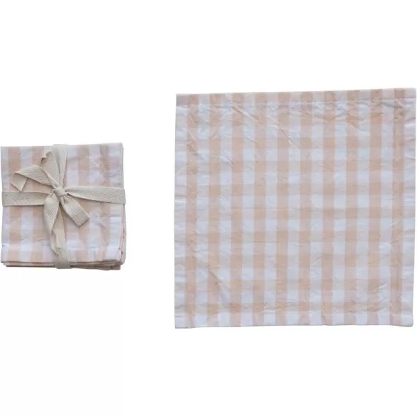 imageCreative CoOp Cotton Gingham Set of 4 Peach and White Napkin Pink