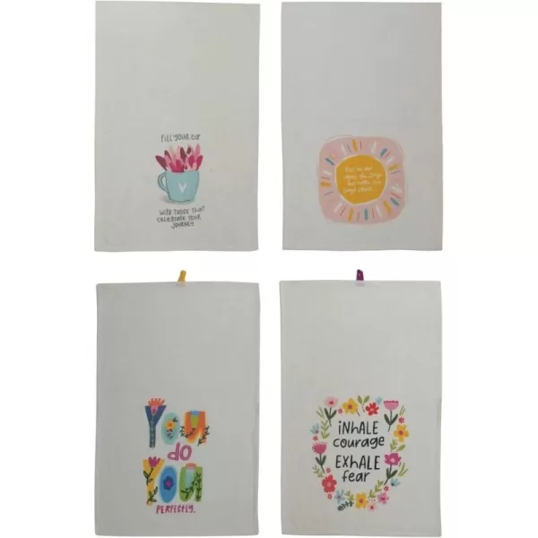 imageCreative CoOp Cotton Slub Motivational Saying Set of 4 Styles Tea Towel Multicolored 4