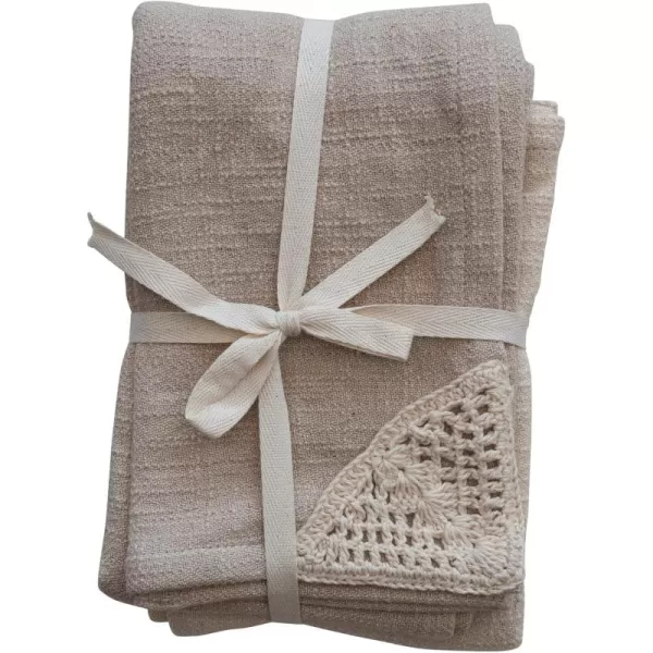 imageCreative CoOp Cotton Woven Macram Corners Natural and Beige Set of 2 Tea Towel Tan