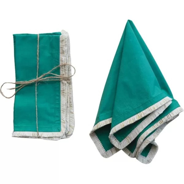 imageCreative CoOp Elegant Embroidered Fringe Cotton Napkins Green and Cream
