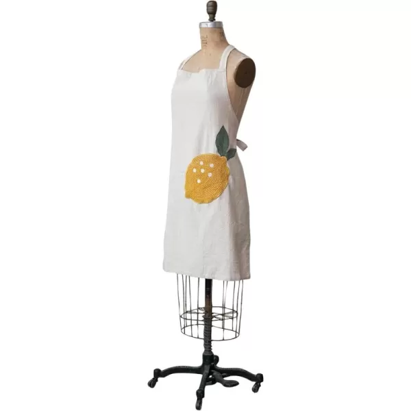 imageCreative CoOp Embroidered Cotton and Linen Apron with Pocket Cream and Yellow