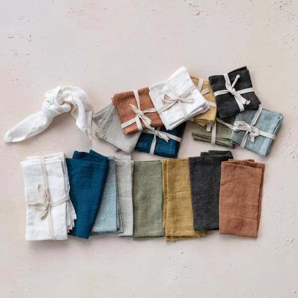 imageCreative CoOp 10 Inches Square Stonewashed Linen Cocktail Party and Kitchen Use Mint Color Set of 4 Napkin