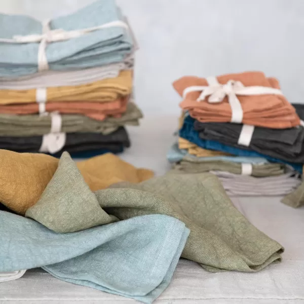 imageCreative CoOp 10 Inches Square Stonewashed Linen Cocktail Party and Kitchen Use Mint Color Set of 4 Napkin