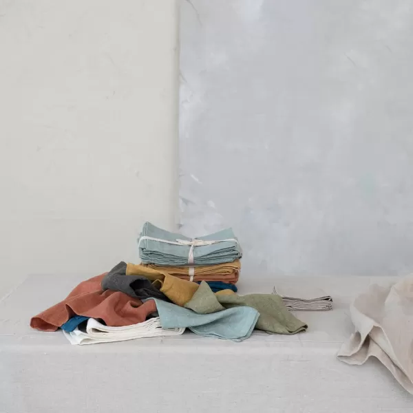 imageCreative CoOp 10 Inches Square Stonewashed Linen Cocktail Party and Kitchen Use Mint Color Set of 4 Napkin