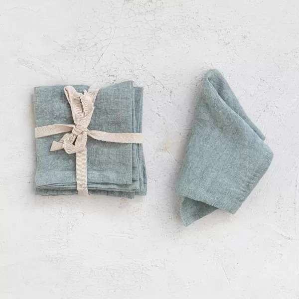imageCreative CoOp 10 Inches Square Stonewashed Linen Cocktail Party and Kitchen Use Mint Color Set of 4 Napkin