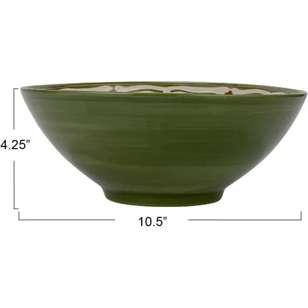 imageCreative CoOp 105 Round HandPainted Stoneware Serving Pattern Design Green and Brown Bowl