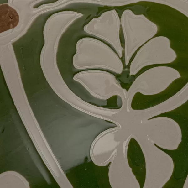 imageCreative CoOp 105 Round HandPainted Stoneware Serving Pattern Design Green and Brown Bowl