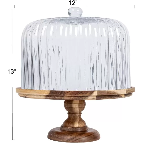 imageCreative CoOp 12 Inches Round Acacia Wood Pedestal with Fluted Glass Natural Set of 2 Cloche
