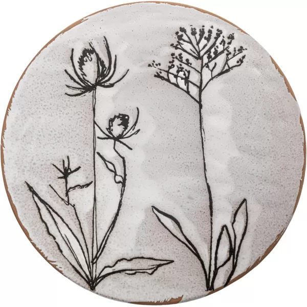 imageCreative CoOp 12 Inches Round Debossed Stoneware Flowers and Reactive Glaze White and Black Pedestal