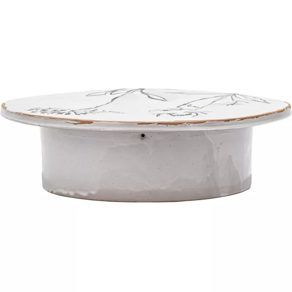imageCreative CoOp 12 Inches Round Debossed Stoneware Flowers and Reactive Glaze White and Black Pedestal