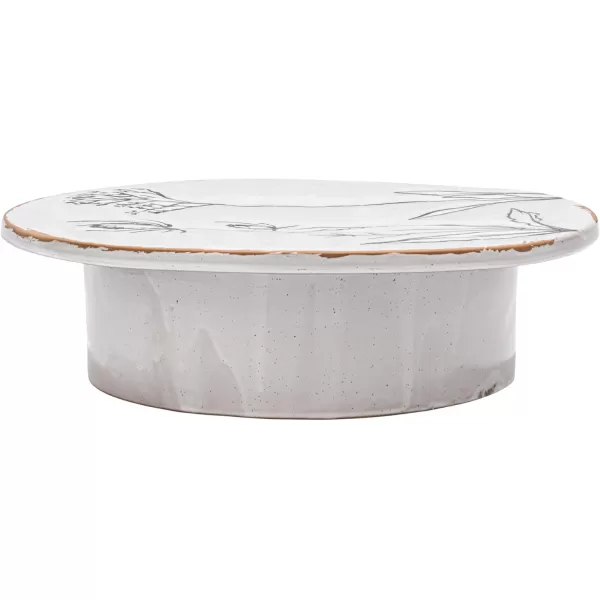 imageCreative CoOp 12 Inches Round Debossed Stoneware Flowers and Reactive Glaze White and Black Pedestal
