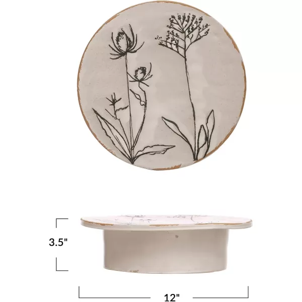 imageCreative CoOp 12 Inches Round Debossed Stoneware Flowers and Reactive Glaze White and Black Pedestal