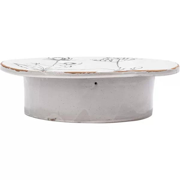 imageCreative CoOp 12 Inches Round Debossed Stoneware Flowers and Reactive Glaze White and Black Pedestal