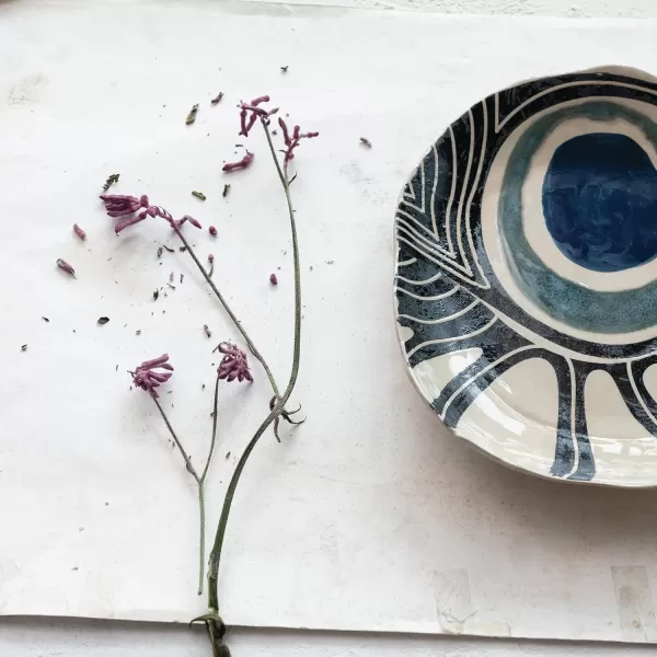 imageCreative CoOp Abstract Azure Stoneware Plate Multicolor