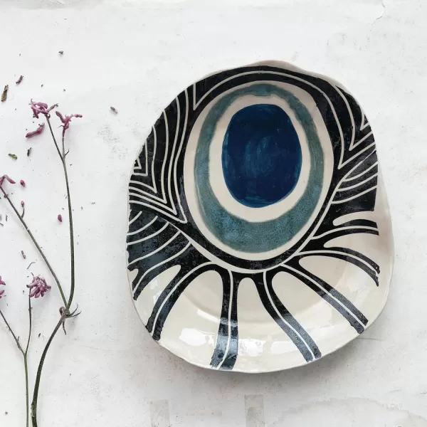 imageCreative CoOp Abstract Azure Stoneware Plate Multicolor