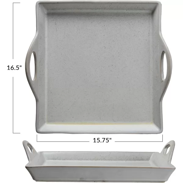 imageCreative CoOp Antique Elegance Stoneware Serving Tray with Handles White