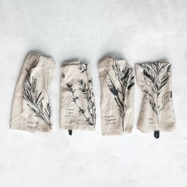 imageCreative CoOp Inspirational Sayings Linen Blend Tea Towel Set Cream Set of 4