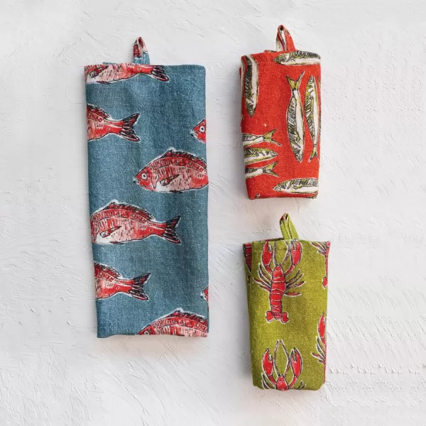 imageCreative CoOp Linen Sea Life Patterns Set of 3 Styles Multicolor Tea Towel Multi