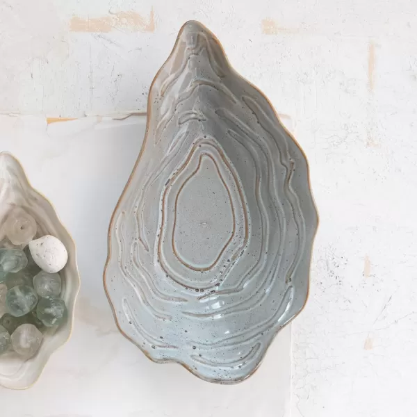 imageCreative CoOp Oyster Shaped Stoneware Bowl CreamBlue