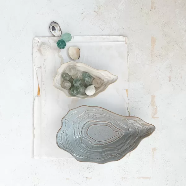 imageCreative CoOp Oyster Shaped Stoneware Bowl CreamCream