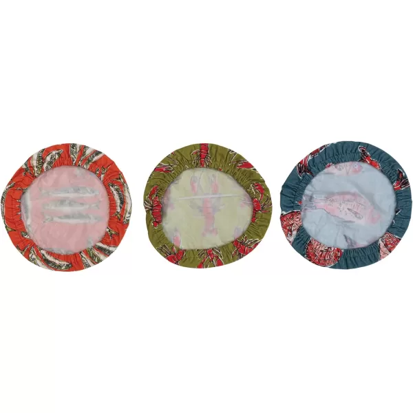 imageCreative CoOp Round Cotton Bowl Covers with Lining and Sea Life Designs Set of 3 Styles Multicolor ir Multi