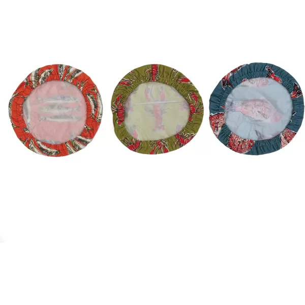 imageCreative CoOp Round Cotton Bowl Covers with Lining and Sea Life Designs Set of 3 Styles Multicolor ir Multi