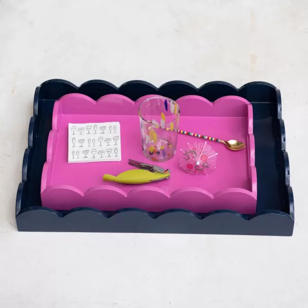 imageCreative CoOp Wide Wood Tray Fuchsia
