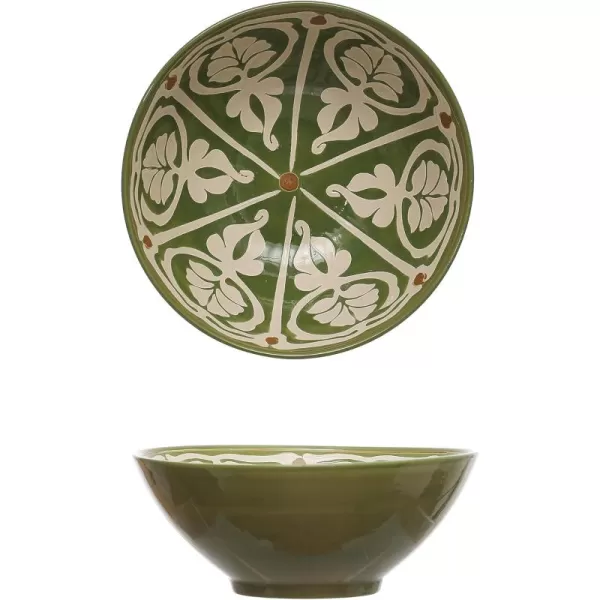 imageCreative CoOp 105 Round HandPainted Stoneware Serving Pattern Design Green and Brown Bowl