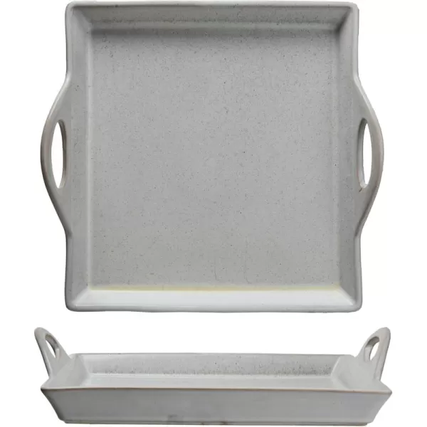 imageCreative CoOp Antique Elegance Stoneware Serving Tray with Handles White
