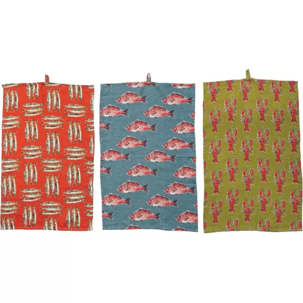 imageCreative CoOp Linen Sea Life Patterns Set of 3 Styles Multicolor Tea Towel Multi