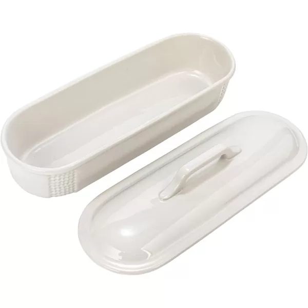 imageCreative CoOp 155 Inches Oval 2Quart Debossed Stoneware Baking Dish with Lid Matte White Baker