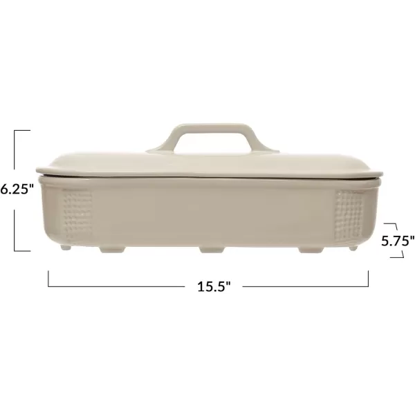 imageCreative CoOp 155 Inches Oval 2Quart Debossed Stoneware Baking Dish with Lid Matte White Baker