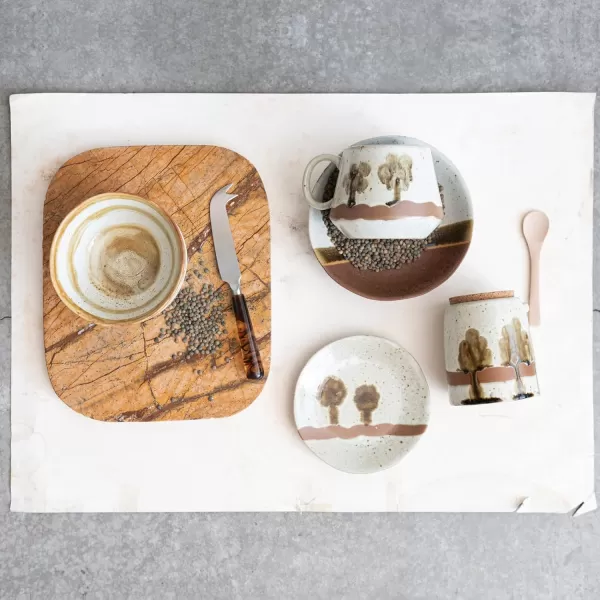imageCreative CoOp 2Tone Shallow Stoneware Set of 4 Multicolor Reactive Glaze Bowl Brown