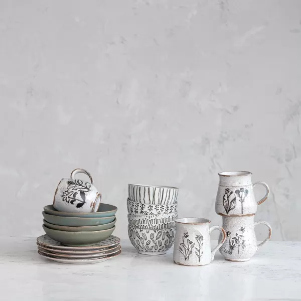 imageCreative CoOp 5 Inches Round Stoneware Dinnerware Set with 4 Various Wax Patterns Cream Set of 12 Bowls