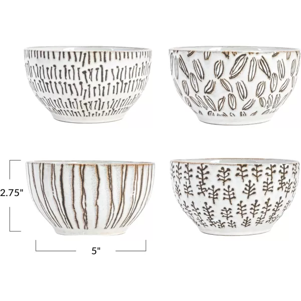 imageCreative CoOp 5 Inches Round Stoneware Dinnerware Set with 4 Various Wax Patterns Cream Set of 12 Bowls