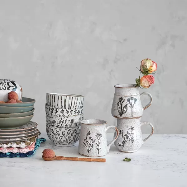 imageCreative CoOp 5 Inches Round Stoneware Dinnerware Set with 4 Various Wax Patterns Cream Set of 12 Bowls