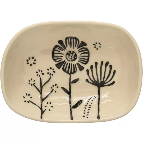 imageCreative CoOp 55 Inches Stoneware Floral Cream and Black Set of 4 Dish