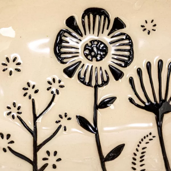 imageCreative CoOp 55 Inches Stoneware Floral Cream and Black Set of 4 Dish
