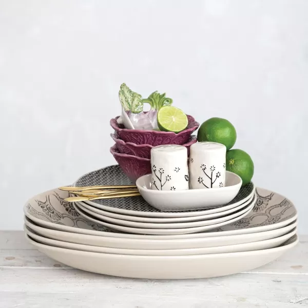 imageCreative CoOp 55 Inches Stoneware Floral Cream and Black Set of 4 Dish