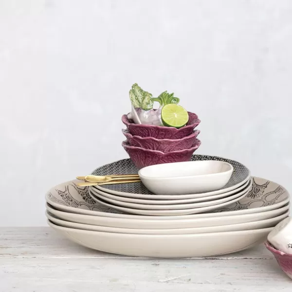 imageCreative CoOp 55 Inches Stoneware Floral Cream and Black Set of 4 Dish