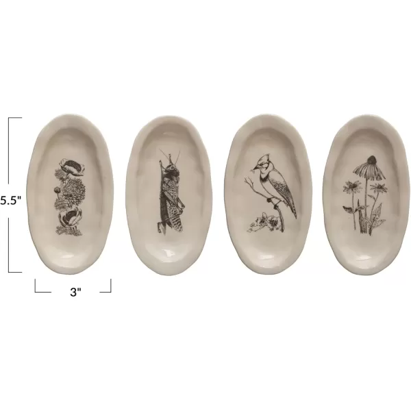imageCreative CoOp 55 Inches Stoneware Organic Shaped NatureThemed Prints Cream Set of 4 Plates